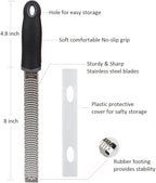 Lemon Zester, Stainless Steel Kitchen Cheese Grater, Plastic Cover Ergonomic Soft Black Handle