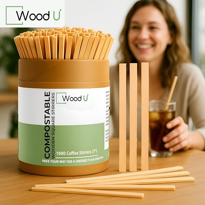 Premium 7" Wooden Coffee Stir Sticks - Eco Friendly Square-End Coffee Stirrers Sticks 1000-Pack
