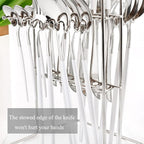 White Silver 24Pcs Flatware Set With Stand, Lightweight Dinnerware Set Stainless Steel Cutlery With White handles For Home Kitchen Wedding Party And Daily Use,Service For 6, Mirror Polish