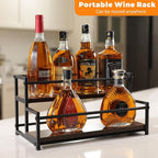 Coffee Syrup Rack Organizer - 2-Tier 10 Syrup Bottles Holder for Coffee Bar, Liquor Bottle Display Shelf - Rustic Kitchen Cabinet for Spices, Jars - Stepped Pantry Shelf for Syrup, Wine, Tea & Coffee