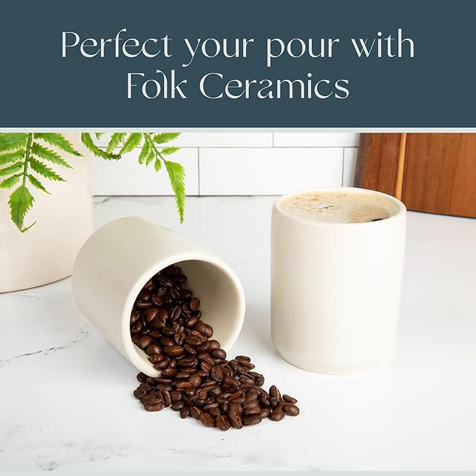 Folk Ceramics Dylan Ceramic Cappuccino Cups Set | Double Walled Ceramic Coffee Mug Set | Compact & Heat Insulated Cappuccino, Tea, Coffee & Latte Cup | 8oz, Set of 2 | Fog Grey
