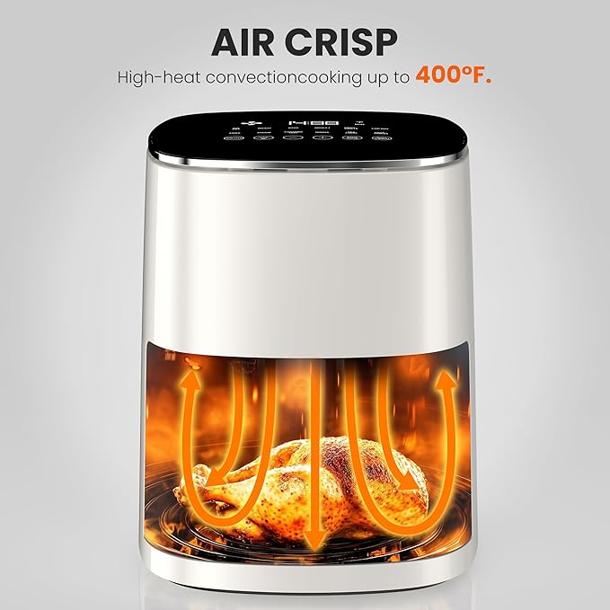 Sweetcrispy 6QT Air Fryer with Window, Square Airfryer Oven 12-in-1 for Family, 400°F Rapid Air Crispy Technology, Roast Bake Dehydrate, Nonstick & Easy-Clean Basket, White
