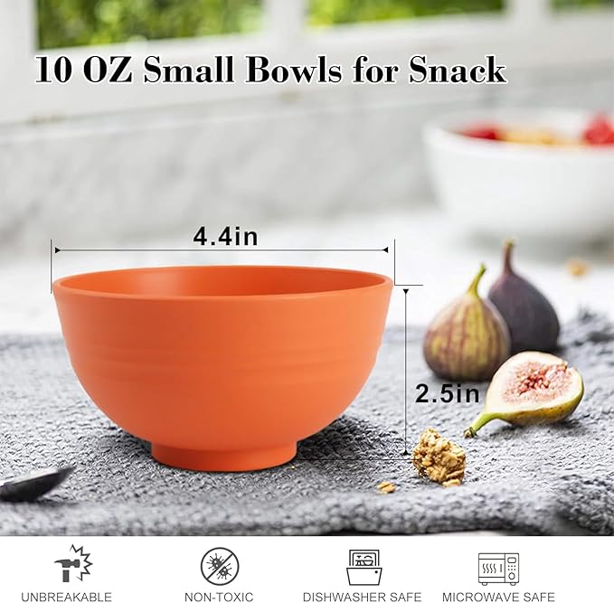 wheat straw small bowls 10oz set of 8 - Unbreakable Dessert Bowls - Mini Bowl Sets for Ice Cream,Snack and Fruits - Microwave & Dishwasher Safe Appetizer Bowls. Orange
