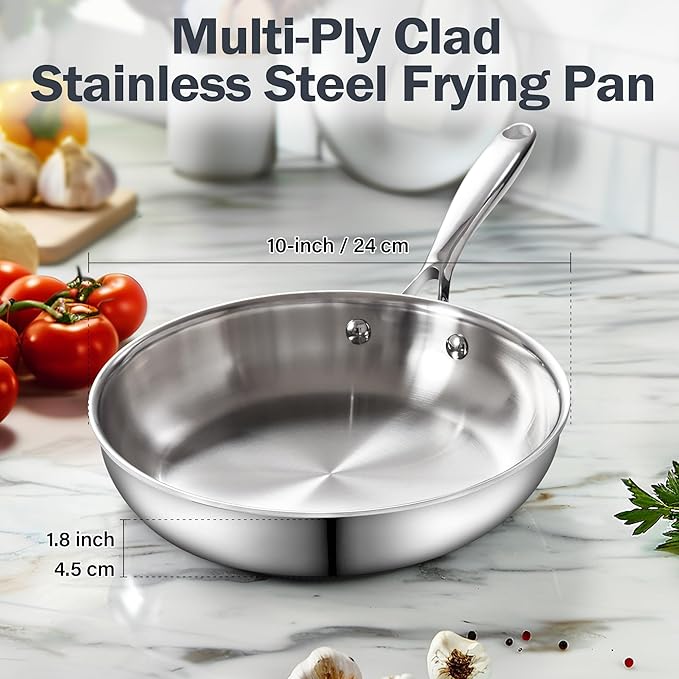 Cooks Standard Frying Pan Stainless Steel, 10-Inch Multi-Ply Clad wok Stir Fry Pan Kitchen Skillet, Silver