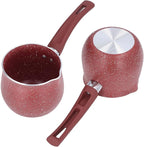 Milk Pan, 10cm Dia Nonstick Saucepan with Pour Spouts Aluminum Alloy Sauce Pan Enameled Inside Coating Small Soup Pot with Single Handle for Coffee Butter Chocolate (Red)