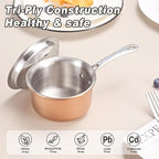 Mini Sauce Pan with Lid, Tri-Ply Stainless Steel Pot with Stay-Cool Handle & All Cooktop Compatibility (Gas, Ceramic, Electric) - Copper