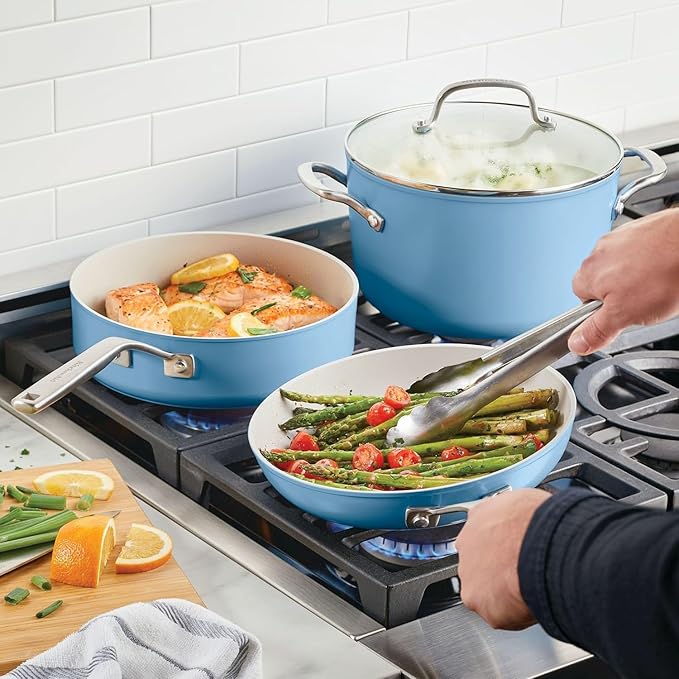 KitchenAid Hard Anodized Ceramic 9-Piece Nonstick Cookware Set – Includes Fry Pans, Saucepan, Stockpot, Durable, Even Heating, Oven Safe to 500°F, Blue Velvet