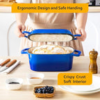 Velaze 3.6QT Dutch Oven for Bread Baking,Oval Cast Iron Enameled Bread Oven Pan with Lid and Offset Handles,Oven Safe to 500°F for Homemade Sourdough Bread(Blue)