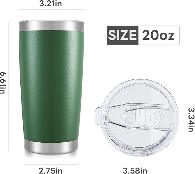 20 oz Tumbler with Lid Stainless Steel Insulated Tumblers Bulk Double Wall Vacuum Cups Powder Coated Travel Mug Keep Drinks Cold and Hot, Dark Green, 4 Pack