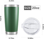 20 oz Tumbler with Lid Stainless Steel Insulated Tumblers Bulk Double Wall Vacuum Cups Powder Coated Travel Mug Keep Drinks Cold and Hot, Dark Green, 12 Pack