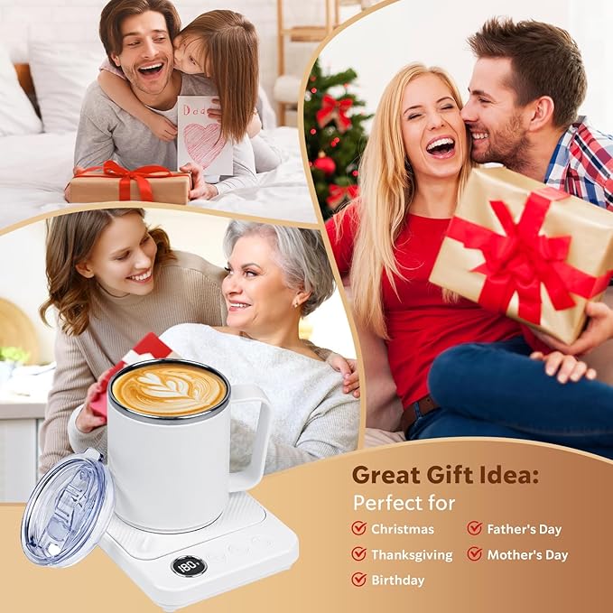Coffee Mug Warmer & Mug Set for Desk, 36W Mug Warmer with Temperature Display, 1-12H Timer & 6 Temperature Settings, Fast Heating, Auto Shut Off, Smart Coffee Cup Warmer for Coffee (White Set)