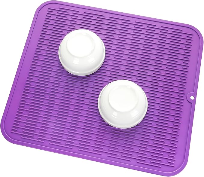 Silicone Dish Drying Mat for Multiple Usage,Easy clean,Eco-friendly,Heat-resistant Silicone Mat for Kitchen Counter or Sink,Refrigerator or Drawer Liner Purple XL 18 inches x 16 inches