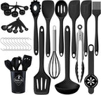Kitchen Cooking Utensils Set Silicone Spatula Set-446°F Heat Resistant, Nonstick Black Cooking Set with Spatula, Spoon, Brush, Tongs Cooking Tools for New Kitchen/Home Essentials(32PCS)