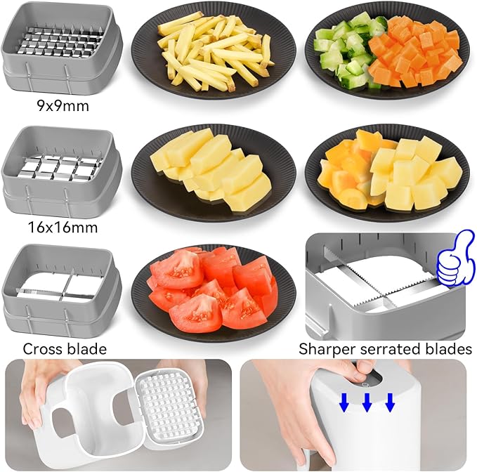 KEOUKE Multifunctional Vegetable Chopper White - 3 Interchangeable Blades Potato French Fry Cutter with Container & Storage Box Food Chopper Dicer for Cucumber, Tomato, Carrot, Onion