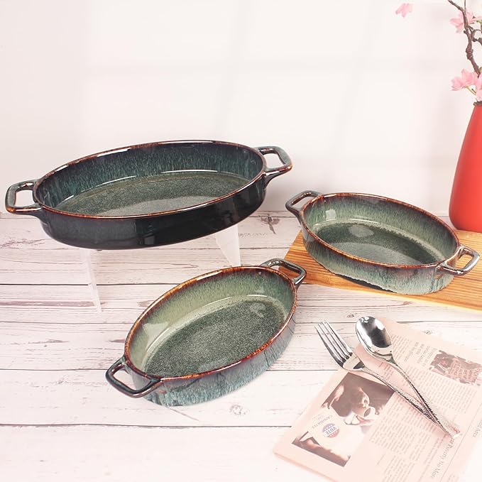 12" x 8" Porcelain Oval Casserole Dishes - Baking Dish for Oven, 1.6 QT Ceramic Lasagna Pans, Oven Safe Bakeware for Kitchen Cooking, Cake, Banquet and Dinner