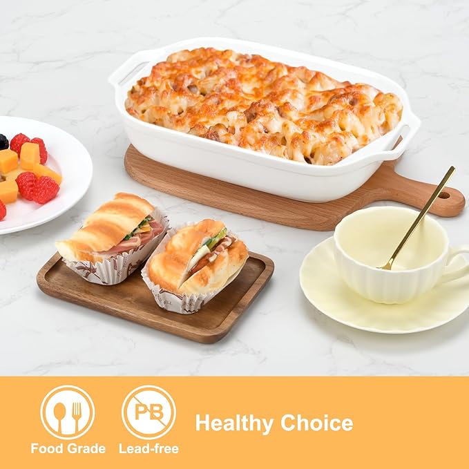 Casserole Dishes for Oven, 12 inch Ceramic Baking Dish Rectangular Lasagna Pan with Handles Ceramic Bakeware Porcelain Baking Pan Microwave and Oven Safe (White)
