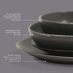 Gibson Elite Zion Mist 16 Piece Stoneware Reactive Glaze (Service for 4) Ceramic Plates and Bowls Modern Organic Dinnerware Set - Black