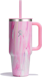 Hydro Flask 40 Oz Travel Tumbler with Handle, Lid and Straw - Insulated Stainless Steel in Jelly Pink