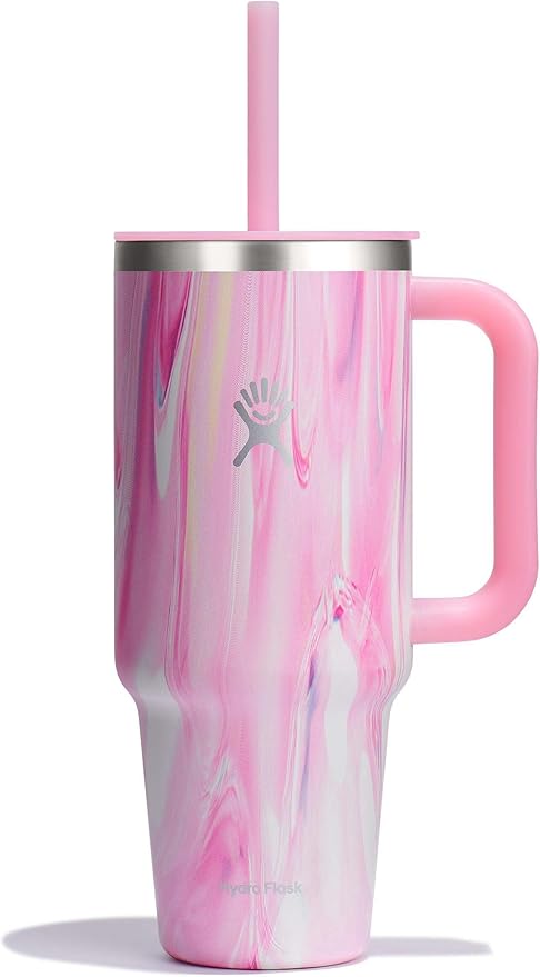 Hydro Flask 40 Oz Travel Tumbler with Handle, Lid and Straw - Insulated Stainless Steel in Jelly Pink
