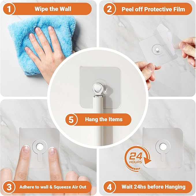 20 Pack Adhesive Wall Hooks, 13 lbs Max Load Picture Hangers Without Nials, Waterproof Oilproof No Damage Hooks for Bathroom Towels, Kitchen, Shower & Home Organization