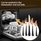 20-Piece Black and Rose Gold Silverware Set 18/0 Stainless Steel Silverware Set Black Handle Cutlery Set Service for 4 Dinner Knives Forks Spoons Set Flatware Set Finish Dishwasher Safe