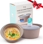 20oz Platinum Silicone Microwave Steamer Pot with Handle & Lid - Korean 100% Food-Grade Steamer Bowl, Heat-Resistant Cooker with Steam Holes, Easy Clean, Dishwasher Safe, Taupe Brown