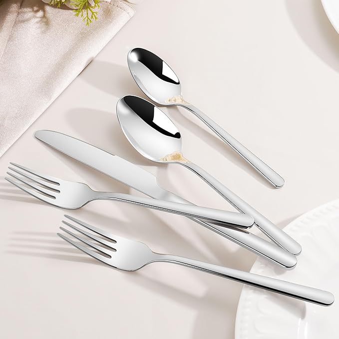 40 Piece Heavy Silverware Set for 8, 18/10 Stainless Steel Flatware, Cutlery Set Morror Polished, Dishwasher Safe for Home, Restaurant, Wedding, Party