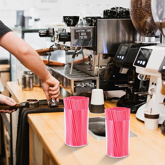 500 Pcs Neon Pink Coffee Stir Sticks Set Acrylic Stir Stick Holder Coffee Stirrers Holder Cocktail Straws Bar Straws Drink Stirrers for Coffee Bar Cocktail Tea Juice Party Supplies Restaurant Decor