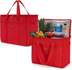 JUNGYOON 2-Pack Heavy-Duty Insulated Grocery Bags & Food Delivery Bag – Collapsible Cooler Bag with Zippered Top | Reusable Shopping Bags for Groceries, Picnics, Easy Storage(XL Red)