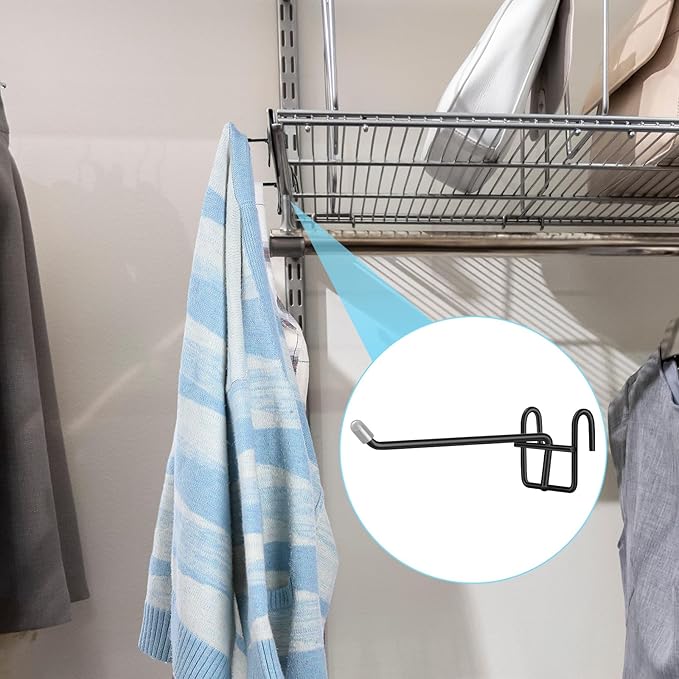 4 Pcs Accessory Hooks for Wire Shelving with Rubber Cover Heavy Duty Metal Hooks for Hanging Kitchen Utensils Wire Shelf Accessories Room Organization (Black)