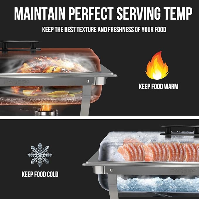 3 Packs Chafing Dish Buffet Set 8QT Stainless Steel with Full Size and 1/2 Size Pans Portable Serve Food Warmer for Catering Parties Wedding Graduation Commercial Events, 5 Pans
