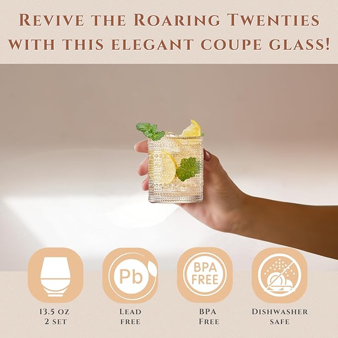 Hobnail Beaded Highball Drinking Tumbler Glasses | Set of 6 | Color, Vintage Bubble Design Whiskey Glassware, Old-Fashioned, Embossed Design for Water, Wine, Cocktail Embossed Heavy Glas, Rocks Glass