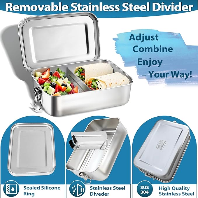 Stainless Steel Bento Box 3 Pack 304 Stainless Steel Lunch Box,Leak Proof Metal Lunch Box With Lids(81oz/47oz/29oz) Bento Box Stainless With 3 Compartments