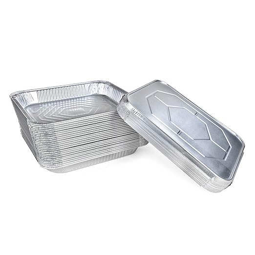 IDL Packaging Half-Size Aluminum Steam Table Pans with Lids - Shallow, 13" x 11" x 1.5" (pack of 25) - Disposable Foil Pan for Grilling, Roasting, BBQ, Cooking, Baking, Freezing