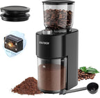 Anti-static Conical Burr Coffee Grinder, Adjustable Electric Mill, 38 Precise Grind Settings, Precision Timer, for Espresso, Drip and French Press, Black