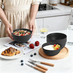 Wheat Straw Bowls Set of 6, Unbreakable Lightweight 26 OZ Cereal Bowls for Kitchen, Reusable Salad Bowl, Microwave & Dishwasher Safe Bowl Set, Black