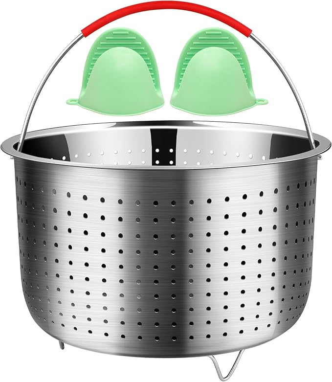 REDANT Vegetable Steamer Basket for Instant Pot Accessories 6 & 8 Qt - Stainless Steel Strainers and Colanders - Metal Strainer for Cooking Broccoli, Eggs, Pasta, Quinoa - with 2 Gloves, 6 Quart