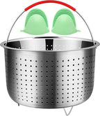 REDANT Steamer Basket for Instant Pot Accessories 3 qt - Strainer and Colander for Kitchen - Stainless Steel Vegetable Steamer for Cooking Broccoli, Pasta, Quinoa - with 2 Silicone Gloves, 3 Quart