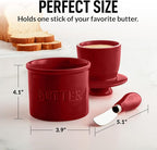 Zulay Kitchen Porcelain Butter Crock With Lid & Knife - Authentic French Butter Dish For Fresh & Spreadable Butter - Garnet