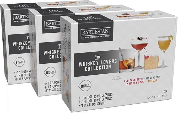 Bartesian 24-Pack Whiskey Lovers Mixer Capsules for Cocktail Machine – Home Bar Mixology Cocktails Mix Pod Capsule Set To Use With the Bartesian Cocktail Drink Maker Machine