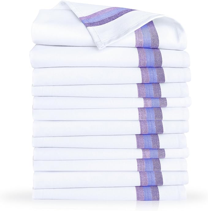 Premium Kitchen Towel (28”x20”, 12 Pack) 100% Cotton Dish Towels Cloths Large Hand Towels Tea Towels for Kitchen with Hanging Loop, Reusable Cleaning Cloths, Fast Dry Lint Free Linen | Blue Shades