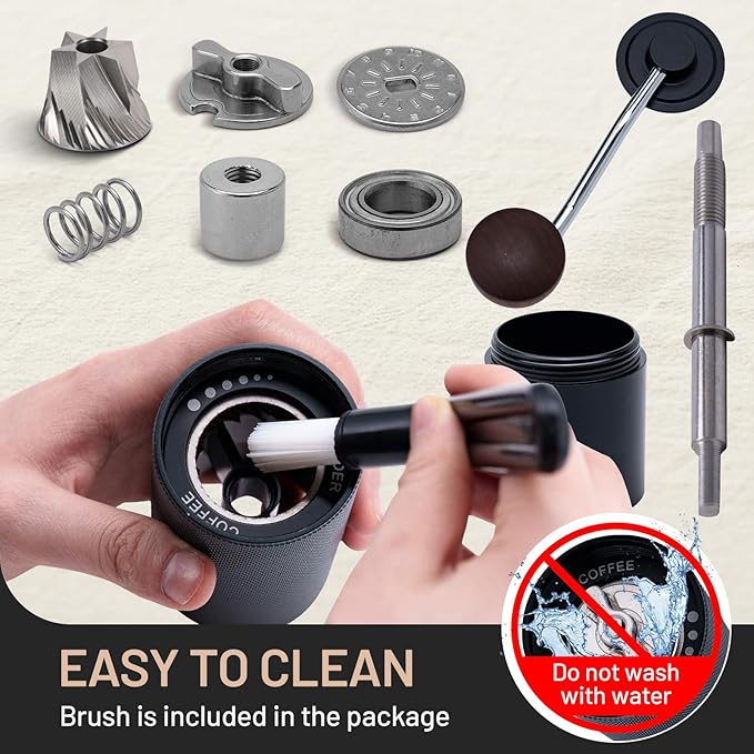 T-mark Manual Coffee Grinder, Portable Adjustable Coffee Grinder 6-Cell CNC Stainless Steel Conical Burr Grinder for Travel Home