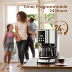 Kismile 10-Cup Drip Coffee Maker with LED Display & Touch Screen, 24H Timer, Dry Boil Protection, Programmable, 1.5L Water Tank, for Home & Office(Black)