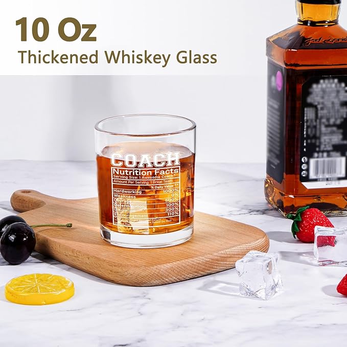 Futtumy Coach Nutrition Facts Whiskey Glass, Coach Gifts for Men, Basketball Coach Gifts, Baseball Coaches Gift, Best Coaches Gift for Soccer Softball Volleyball for Graduation Competition Christmas