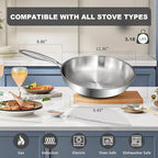 EWFEN 12 Inch Tri-Ply Stainless Steel Frying Pan, Skillet, Induction Cooking Pan, Dishwasher and Oven Safe, Fast & Even Heat, Heavy Duty and Detachable Handle