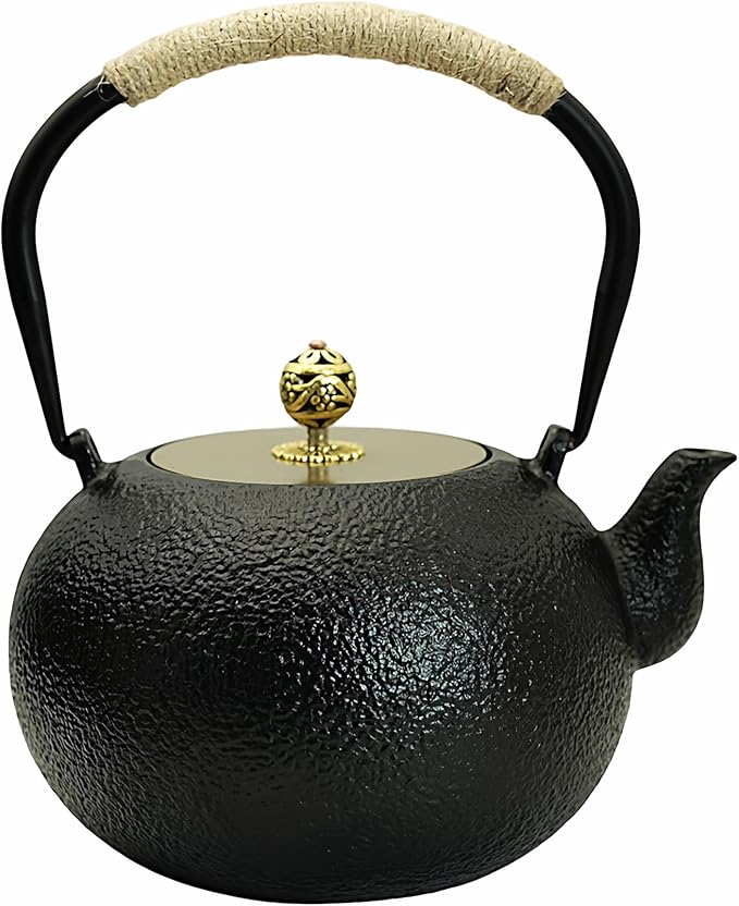 40.6oz Cast Iron Teapot for Stovetop, Japanese Tetsubin with Enamel, Black Tea Pot with Stainless Steel Infuser for Loose Tea, 1200ml Small Tea Kettle(Spherical Shape)