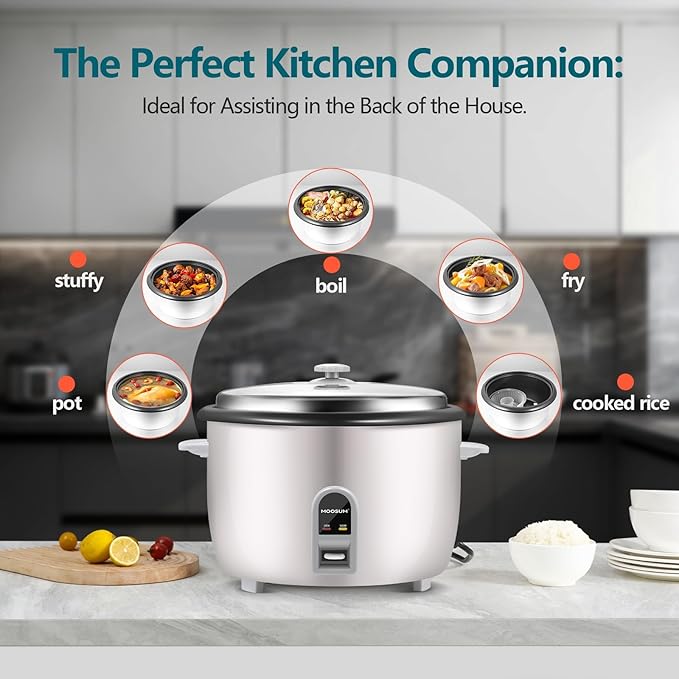 Commercial Rice Cooker, Large Capacity 30-Cup (UnCooked), 60-Cup (Cooked) with One Touch Operation and 12-Hour Keep Warm,Easy to Use and clean,1600W