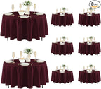 Fitable 8 Pack Round Tablecloths: Stain Resistant Wrinkle Free Circle Table Clothes, Washable Reusable Polyester Table Covers for Wedding Party Birthday Banquet Reception(Burgundy, 84 Inch)