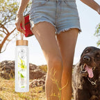 Aqulea Glass Water Bottles 32 Oz with Silicone Sleeve - BPA Free Reusable Wide Mouth Glass Motivational Water Bottles with Fruit Infuser – Leak Proof Borosilicate Water Bottle with Time Marker (White)