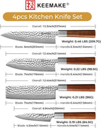 KEEMAKE Kitchen Knife Set 4pcs - Chef Knife Set with 3-layer Japanese 9CR19MOV Clad Steel Blade, Sharp Knives Set for Kitchen with Octagon Rosewood Handle Kitchen Knives